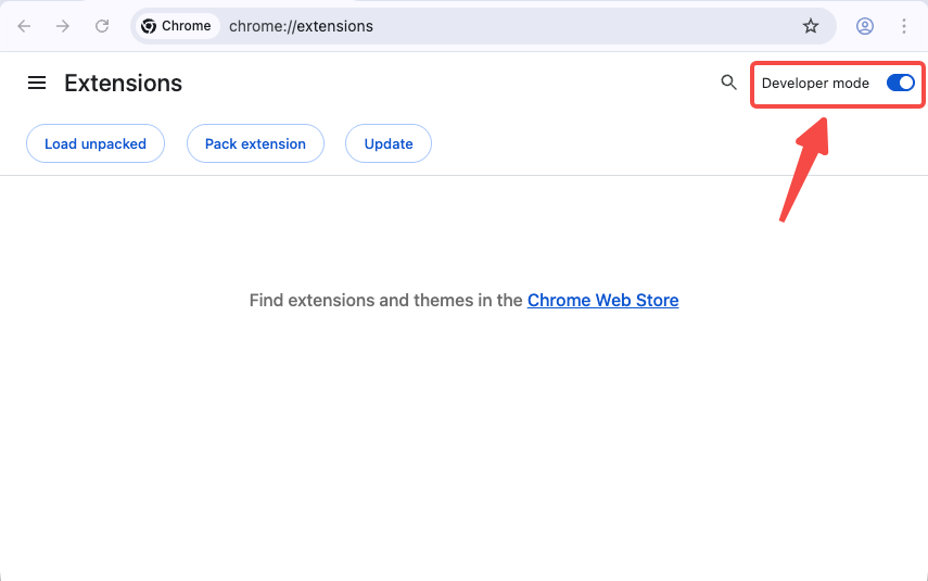 확장 프로그램 페이지에서 "개발자 모드" 활성화